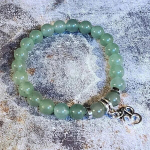 Om Aum Zen Mantra Green Aventurine Gemstone Stretch Bracelet
